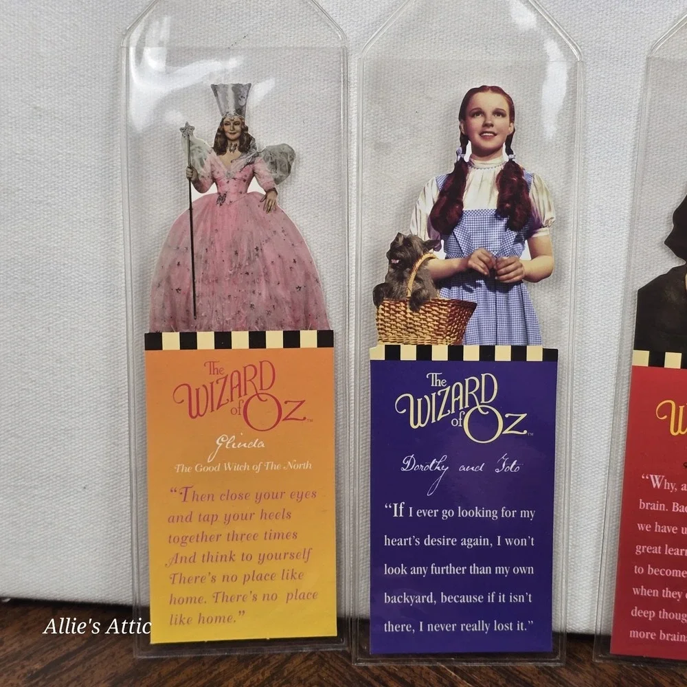 4 Wizard of Oz Bookmark Set Dorothy Scarecrow Lion Glinda Diecut Vintage 1999
